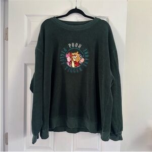 Size XL Vintage Disney Green Embroidered Pooh Piglet Tigger Crewneck Sweatshirt
